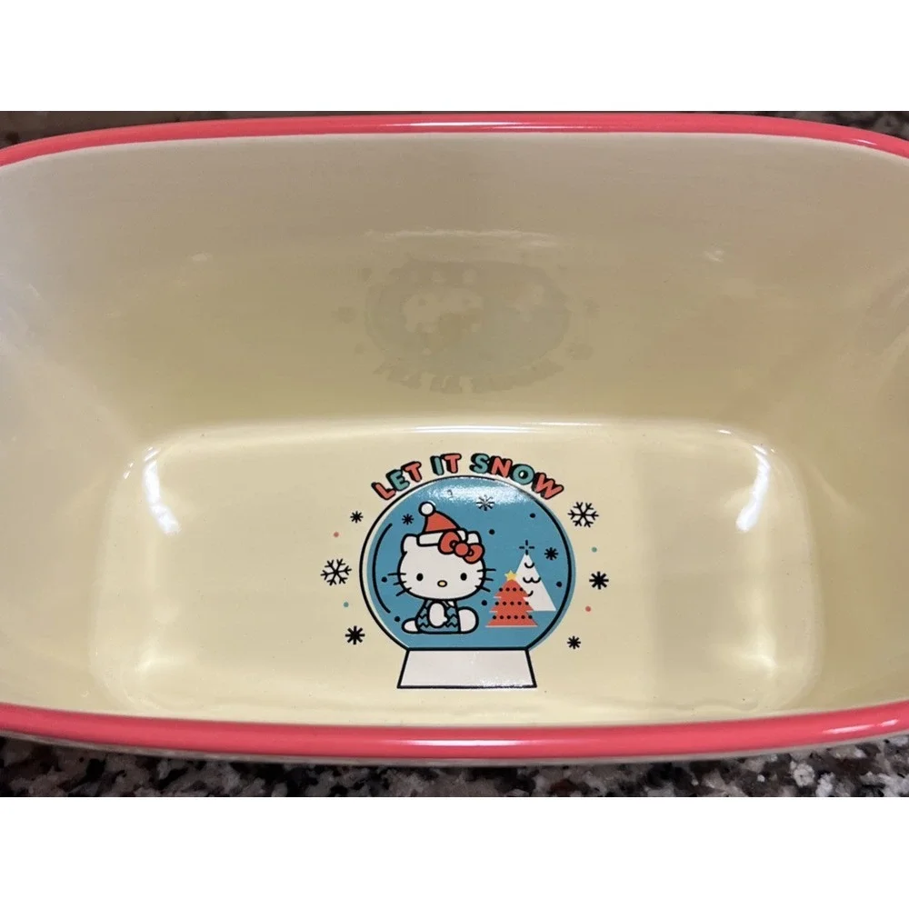 Hello Kitty Xmas Let It Snow Globe Rectangular Loaf Pan Holiday Ceramic ZRike‎
